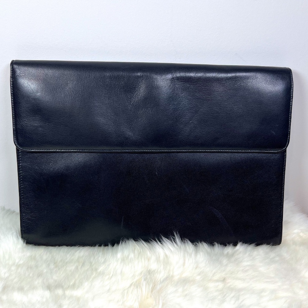 Lisa Loren Black Leather Flap Close Laptop Bag Portfolio Document Case